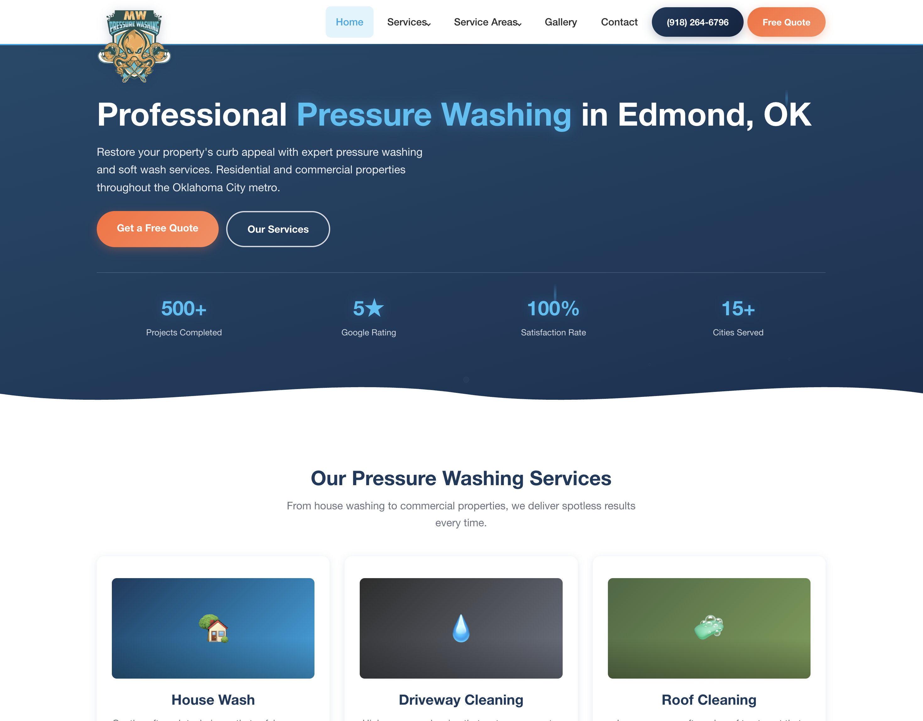 MW Power Washing website screenshot