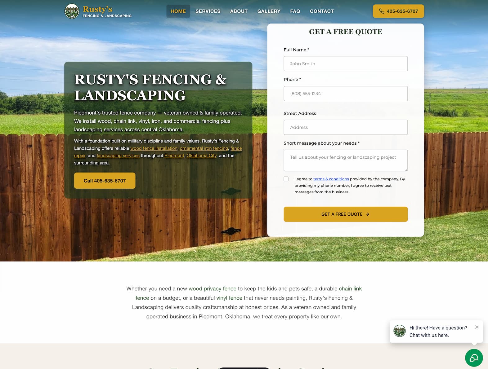 Rusty's Fencing and Landscaping website screenshot